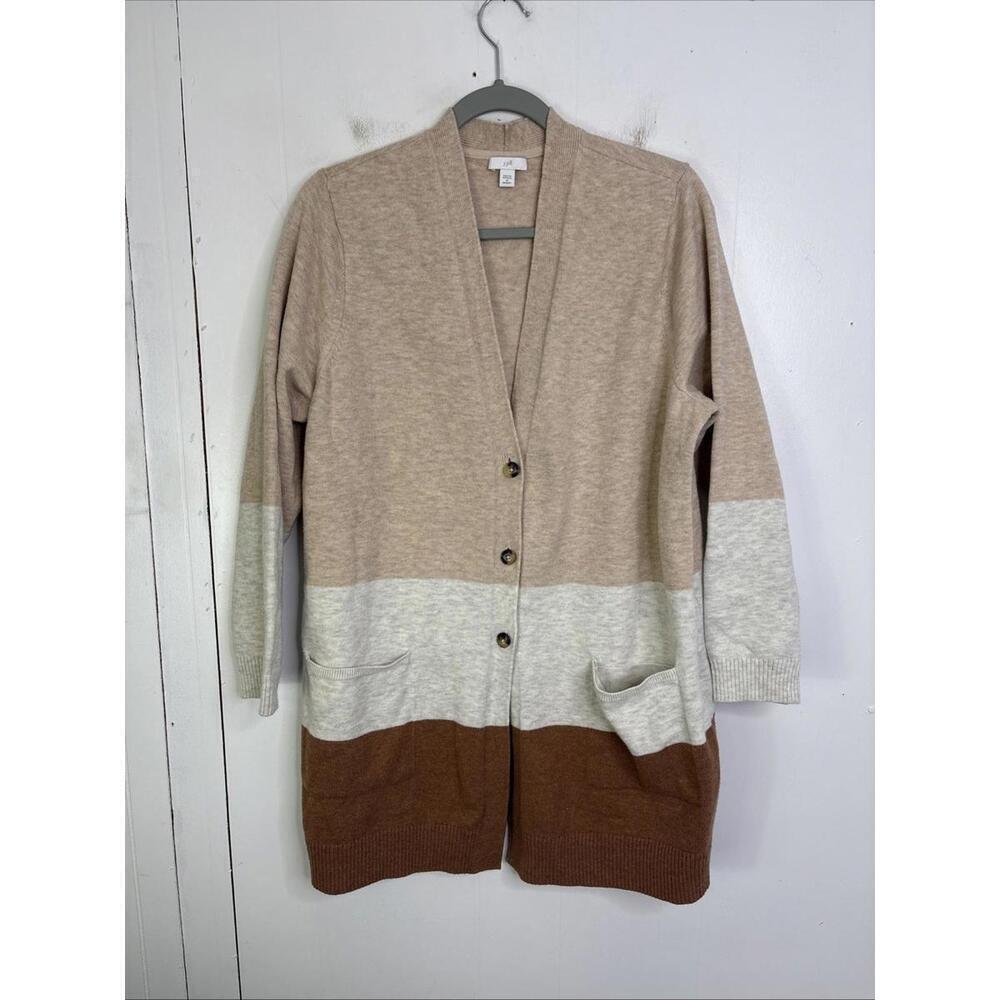J Jill Sweater Womens 1X Button Front Cardigan Colorblock Neutral Minimalist
